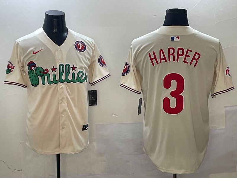 Men Philadelphia Phillies #3 Harper Cream Three generations Joint Name Game 2025 Nike MLB Jersey style 5->philadelphia phillies->MLB Jersey